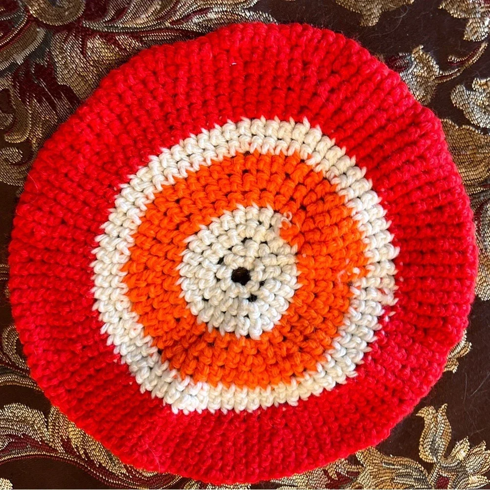 Handmade Orange White Circle Crochet Doilies‎